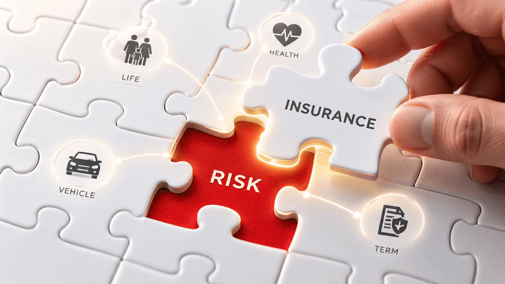 Illustration of insurance, life, health, vehicle and term protection pieces fitting together
